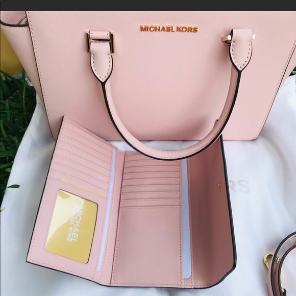 Michael Kors Selma Saffiano Leather Top Zip Satchel Bag (Blossom) and wallet - Picture 3 of 7